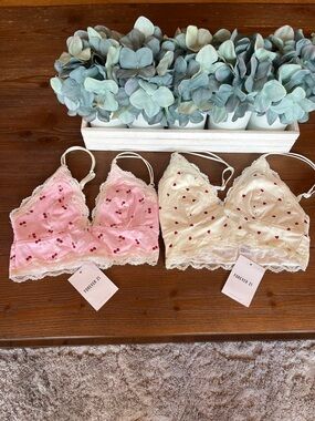 NWT Forever 21 Cherry-Print and Heart Print Lace Bralettes